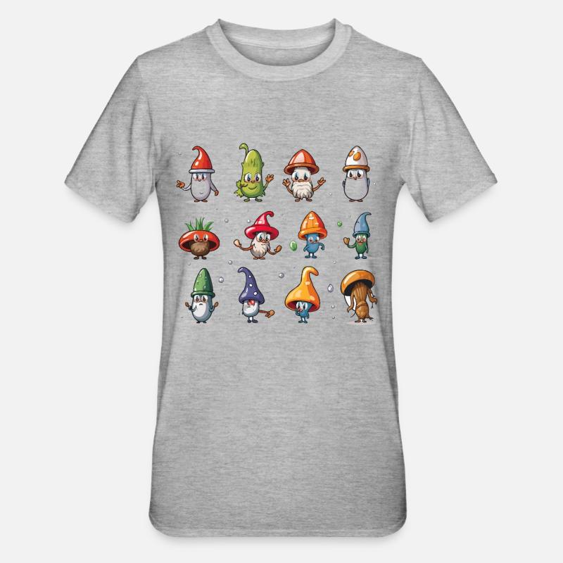 Parade des Gnomes Champignons - T-shirt polycoton Unisexe - gris chiné