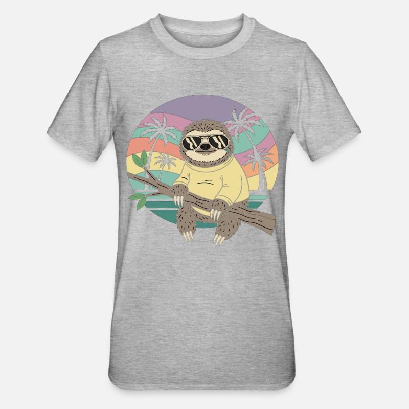 Palme estive retrò Cool Sloth - Maglietta unisex, mix cotone e poliestere - grigio melange