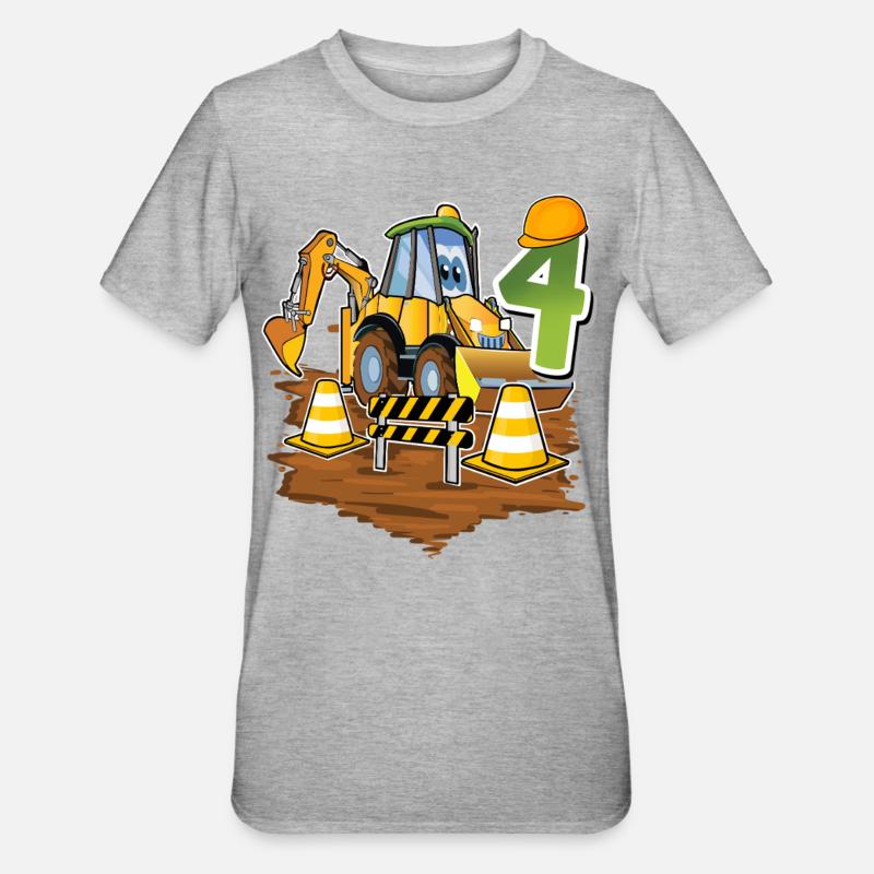 4 Excavators 4th Birthday - Unisex Polycotton T-Shirt - heather grey