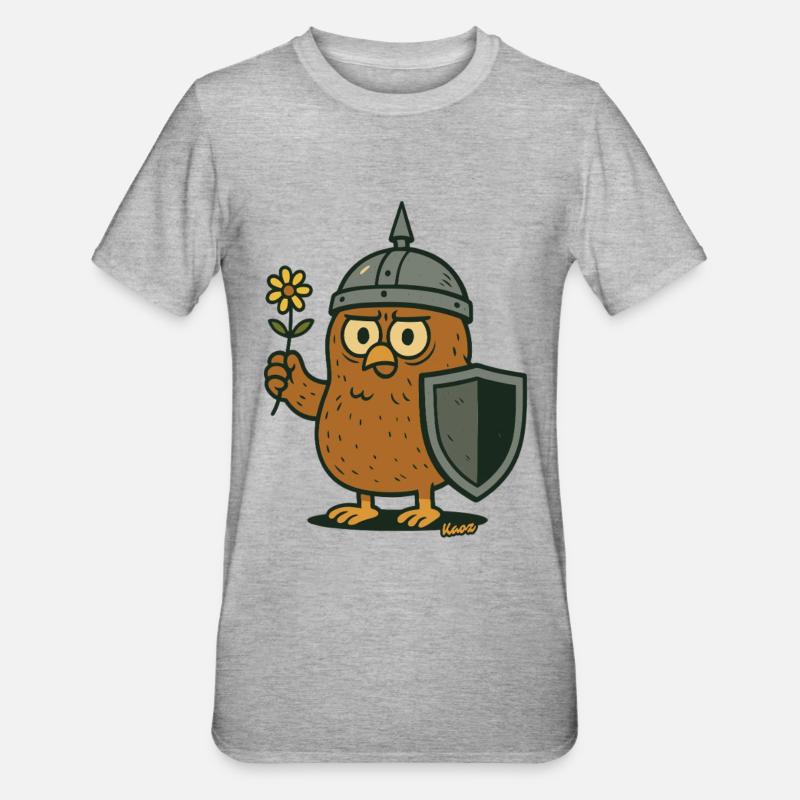 Chevalier Hibou avec Fleur - T-shirt polycoton Unisexe - gris chiné