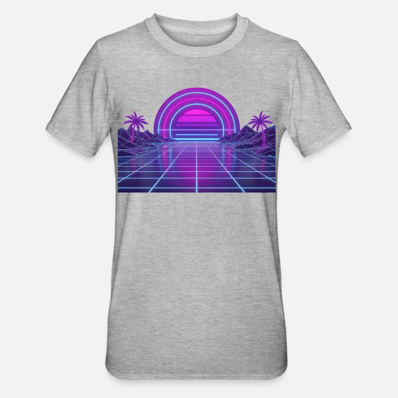 Retro Synthwave Sunset Neon Motif 80s - Unisex Polycotton T-Shirt - heather grey