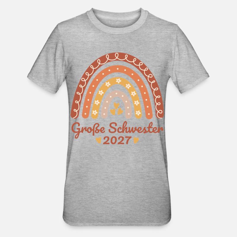 Große Schwester 2027 Boho Regenbogen - Unisex Polycotton T-Shirt - Grau meliert