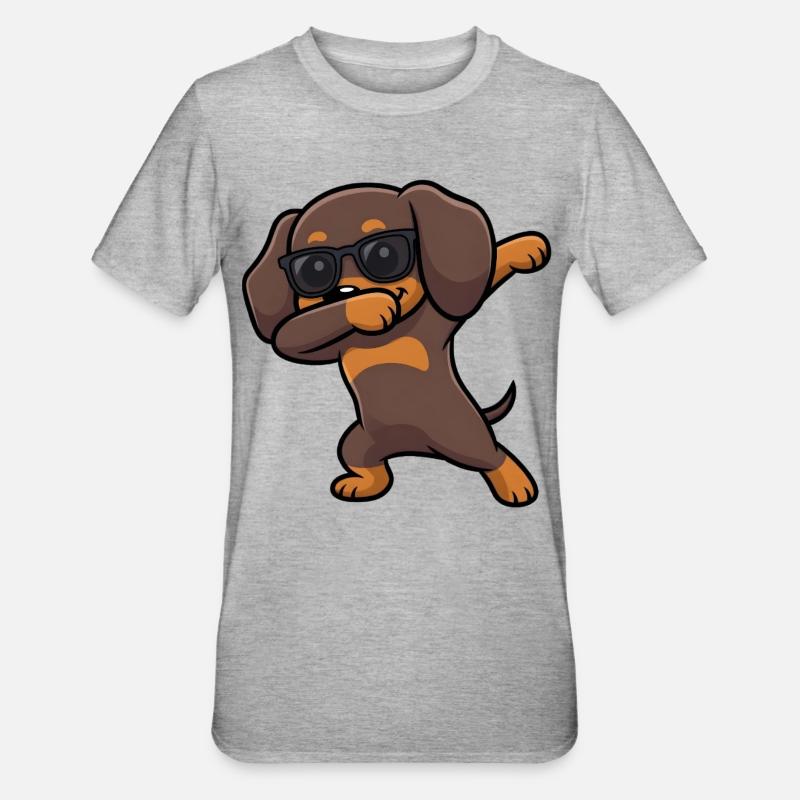 Dabbing Dackel aka Dachshund - Unisex Polycotton T-Shirt - Grau meliert