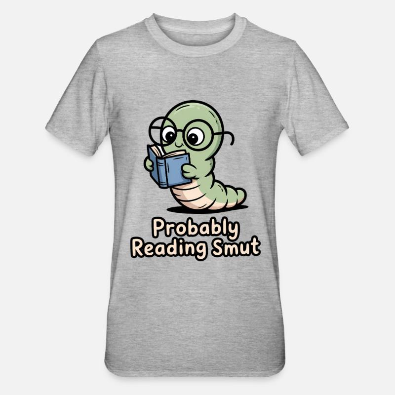 Chenille de lecture avec des lunettes - T-shirt polycoton Unisexe - gris chiné