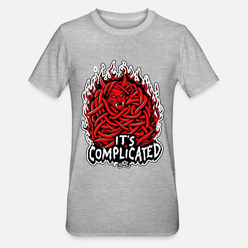 Démon de feu emmêlé : C’est compliqué - T-shirt polycoton Unisexe - gris chiné