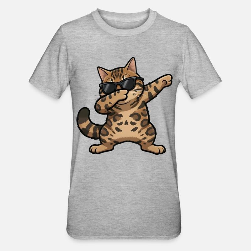 Dabbing Bengal Katze - Unisex Polycotton T-Shirt - Grau meliert