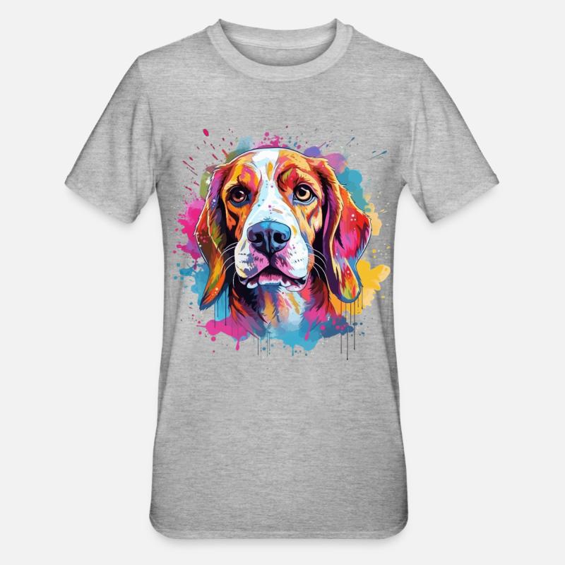 Farbenfroher Hunde-Splash-Art-Beagle - Unisex Polycotton T-Shirt - Grau meliert
