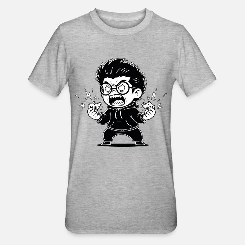 Gamer Anger Controller Zerbrochene Wut - Unisex Polycotton T-Shirt - Grau meliert
