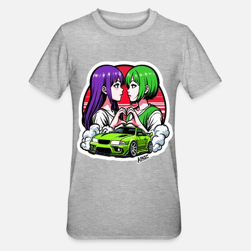 Duo néon : Heart Car Drift - T-shirt polycoton Unisexe - gris chiné