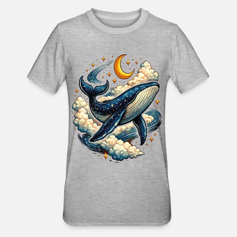 Baleine Céleste dans les Nuages - T-shirt polycoton Unisexe - gris chiné