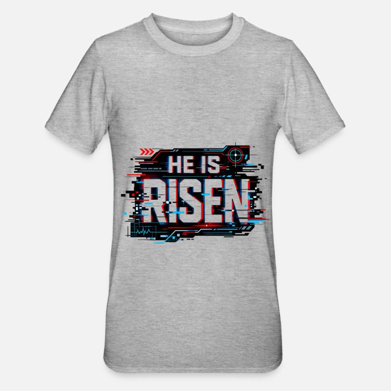 Glitch Easter: He is Risen - Unisex Polycotton T-Shirt - heather grey
