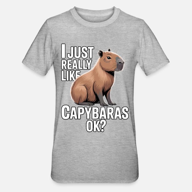 Capybara, I just really like capybaras - Unisex Polycotton T-Shirt - Grau meliert
