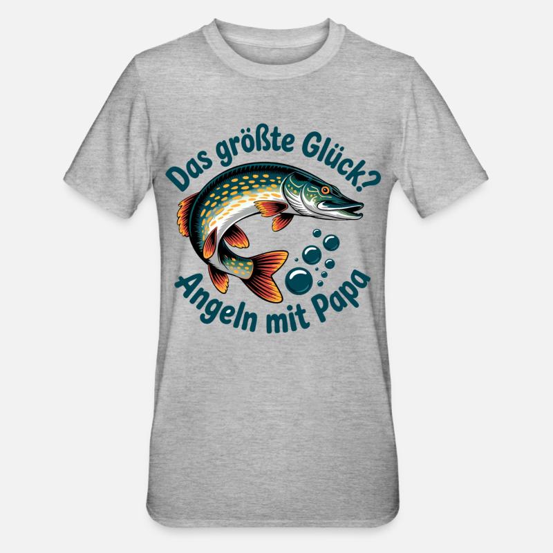 Papa Angler Geschenk - Unisex Polycotton T-Shirt - Grau meliert