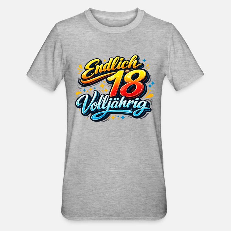 Endlich 18 Volljährig Neon Script - Unisex Polycotton T-Shirt - Grau meliert