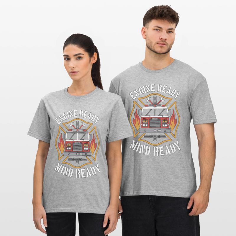 Fire Engineer Engine Ready Mind Ready Firefighting T-shirt polycoton Unisexe
