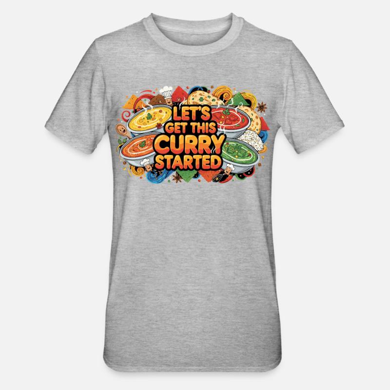 On commence Curry - T-shirt polycoton Unisexe - gris chiné