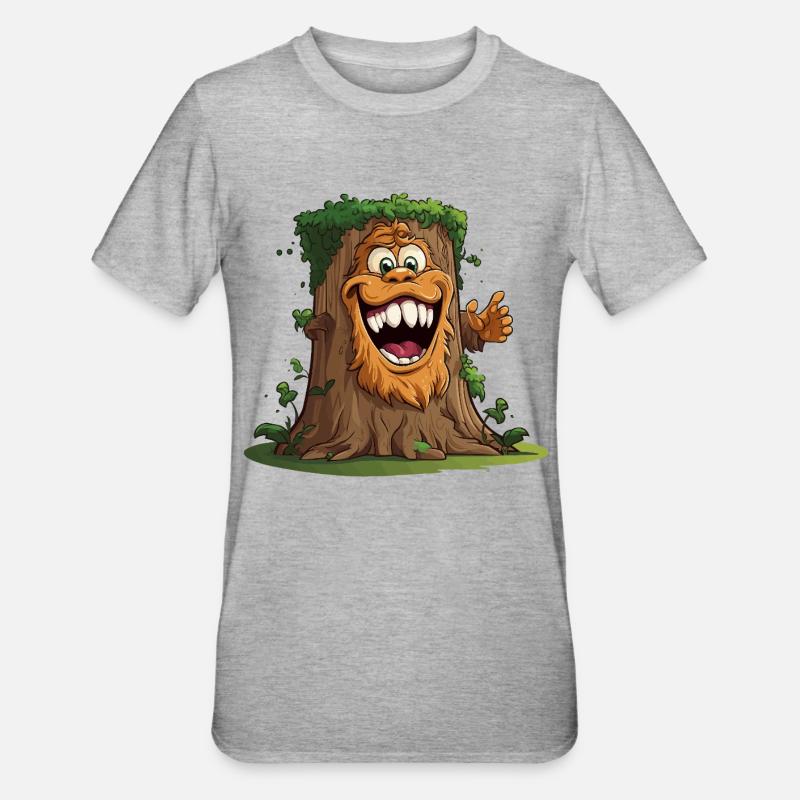Baumriese mit breitem Grinsen - Unisex Polycotton T-Shirt - Grau meliert
