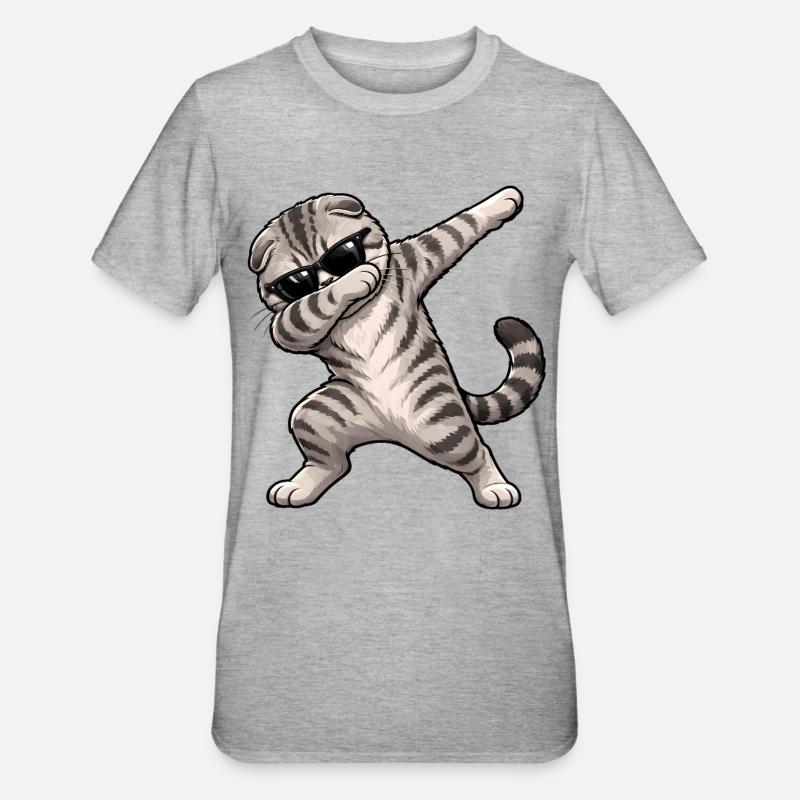 Dabbing Scottish Fold - Unisex Polycotton T-Shirt - heather grey