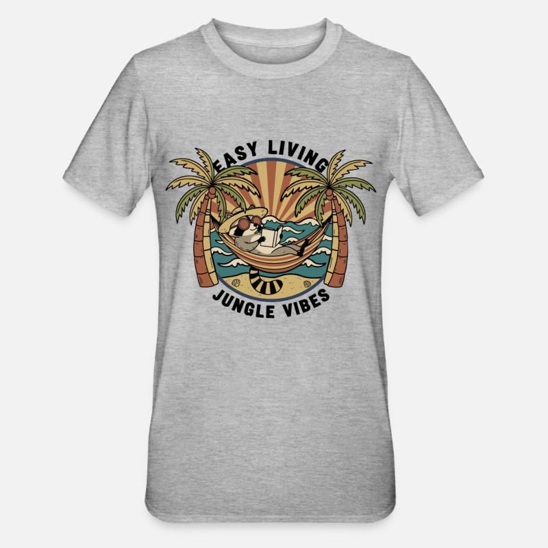 Waschbär-Hängematten-Dschungel – einfaches Leben - Unisex Polycotton T-Shirt - Grau meliert