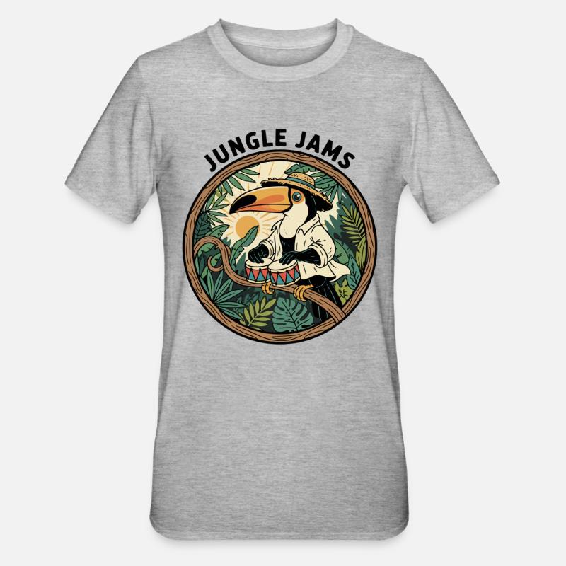 Toucan Jungle Jams Bongo Drummer Retro - Unisex Polycotton T-Shirt - heather grey