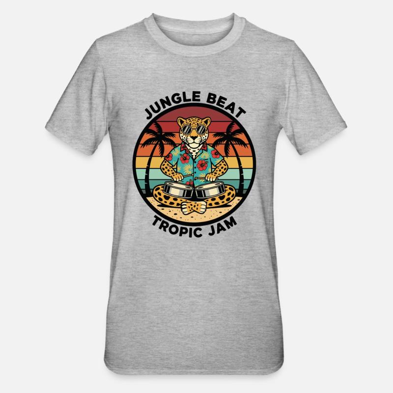 Léopard Jungle Beat Tropic Jam Retro - T-shirt polycoton Unisexe - gris chiné