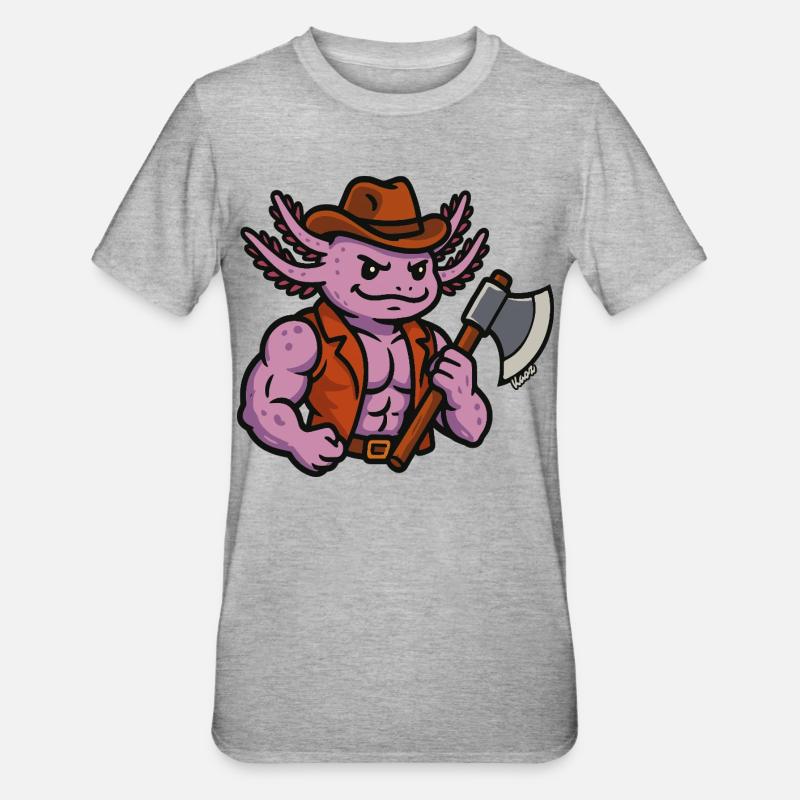 Goblinoid Aoxolotl Lumberjack Warrior - Unisex Polycotton T-Shirt - heather grey