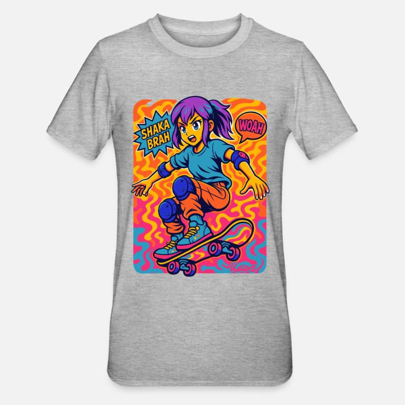 Shaka Brah Skater Pop Art - T-shirt polycoton Unisexe - gris chiné