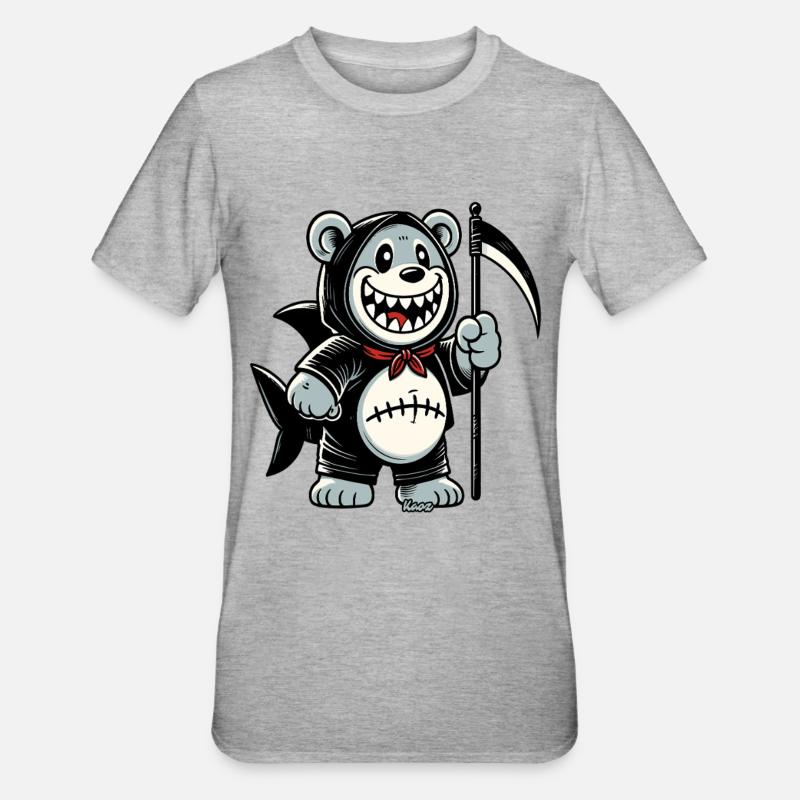 Grinning Bear with Scythe - Unisex Polycotton T-Shirt - heather grey