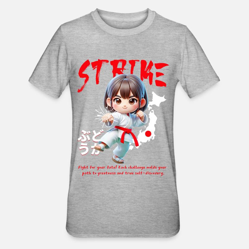 Chibi Karateheld Strike - Unisex Polycotton T-Shirt - Grau meliert