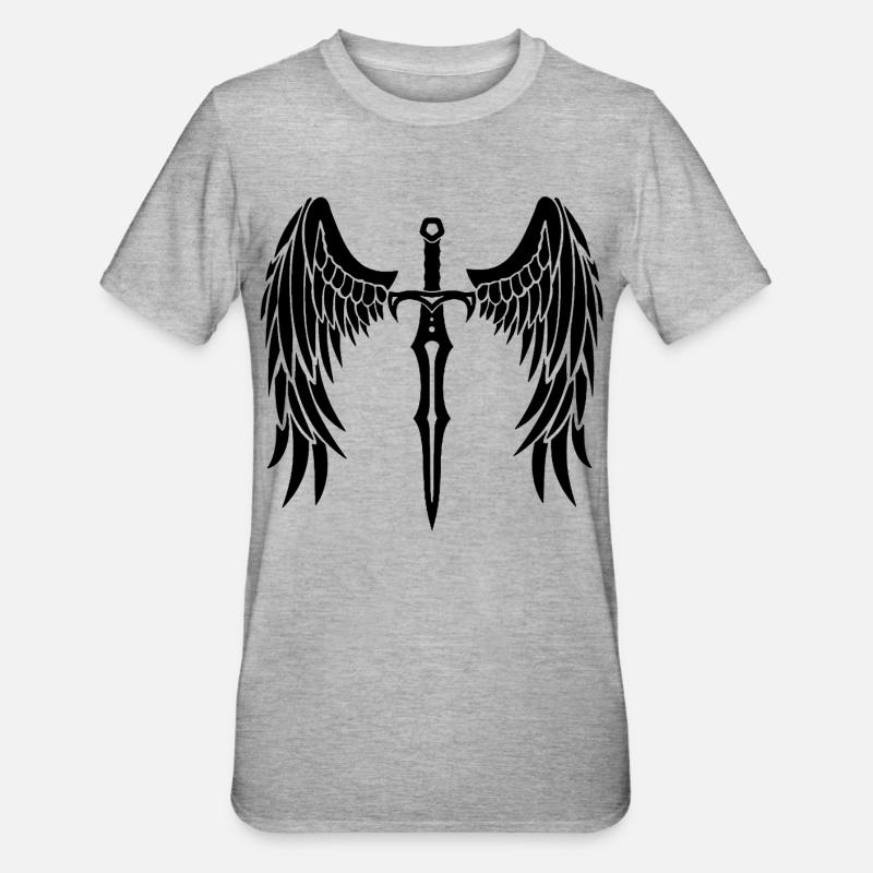 épée ailée noire - T-shirt polycoton Unisexe - gris chiné