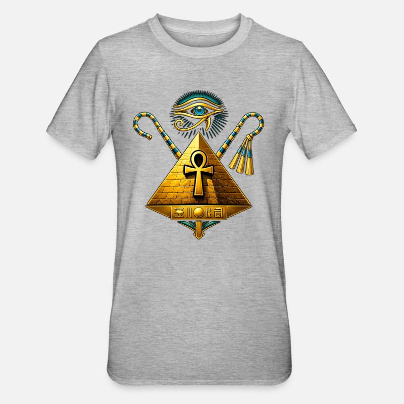 Pyramide Ankh et Œil d'Horus Doré - T-shirt polycoton Unisexe - gris chiné