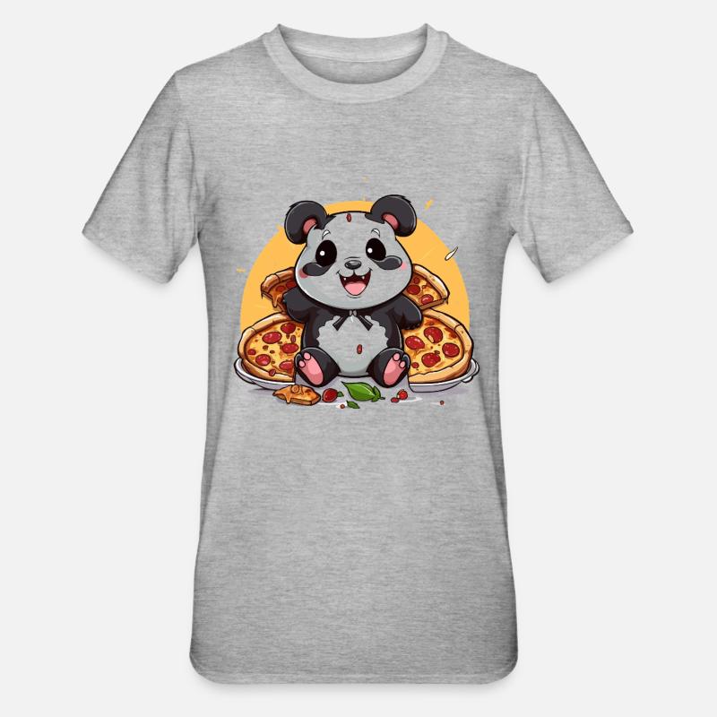 Kuschelpanda mit Pizzazauber - Unisex Polycotton T-Shirt - Grau meliert