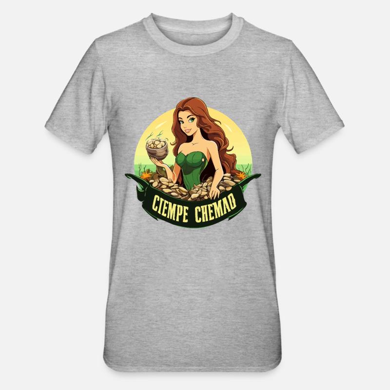 Grüne Wasserfee mit Steinbund - Unisex Polycotton T-Shirt - Grau meliert