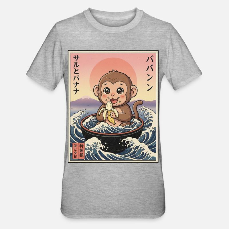 Süßes Äffchen Kawaii - Unisex Polycotton T-Shirt - Grau meliert