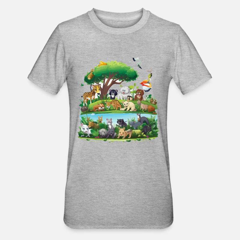 Waldtier-Paradies am Fluss - Unisex Polycotton T-Shirt - Grau meliert