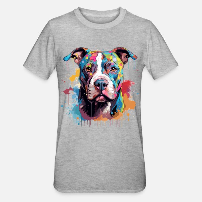 Pitbull Dog Bunte Spritzkunst - Unisex Polycotton T-Shirt - Grau meliert