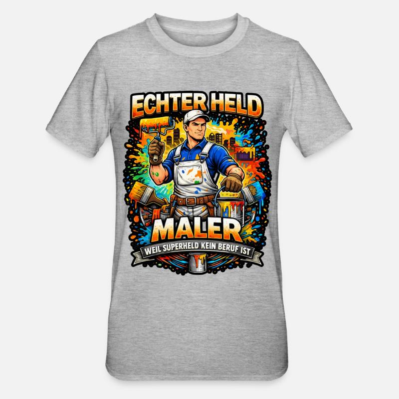 Echter Held Maler – Farbexplosion - Unisex Polycotton T-Shirt - Grau meliert