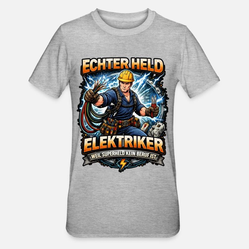 Echter Held Elektriker - Unisex Polycotton T-Shirt - Grau meliert