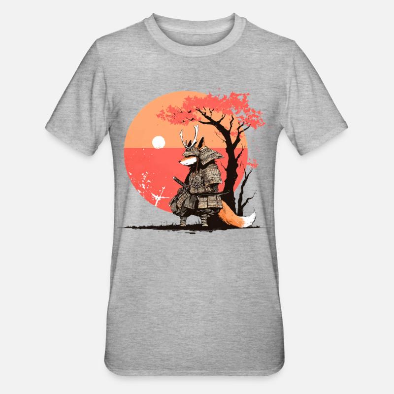Samurai Fox at Sunset - Unisex Polycotton T-Shirt - heather grey
