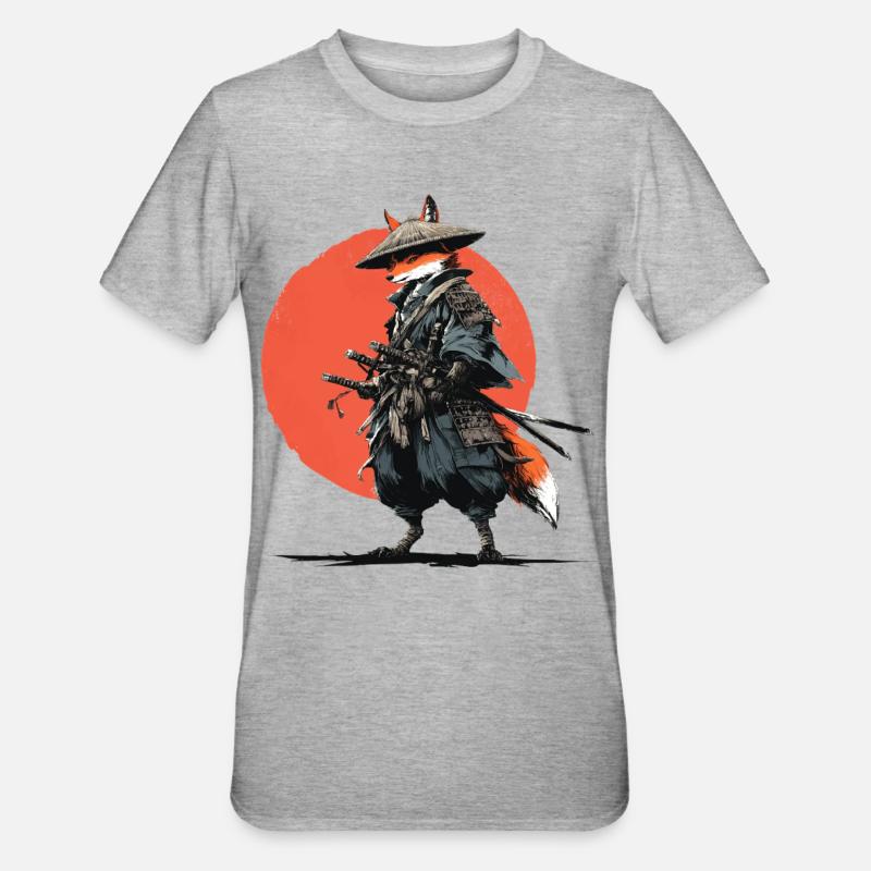 Fox Samurai under Ember Sun - Unisex Polycotton T-Shirt - heather grey