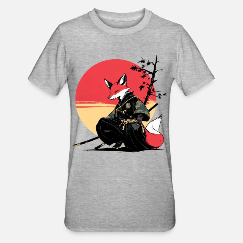 Fox Samurai at Sunset - Unisex Polycotton T-Shirt - heather grey