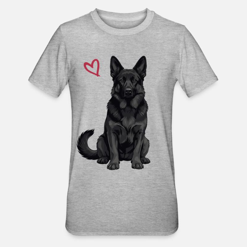 Schwarzer Deutscher Schäferhund - Unisex Polycotton T-Shirt - Grau meliert