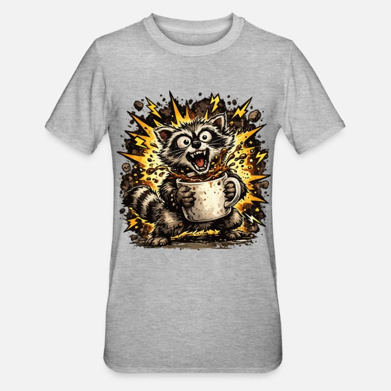 Raton laveur grattant le café - T-shirt polycoton Unisexe - gris chiné