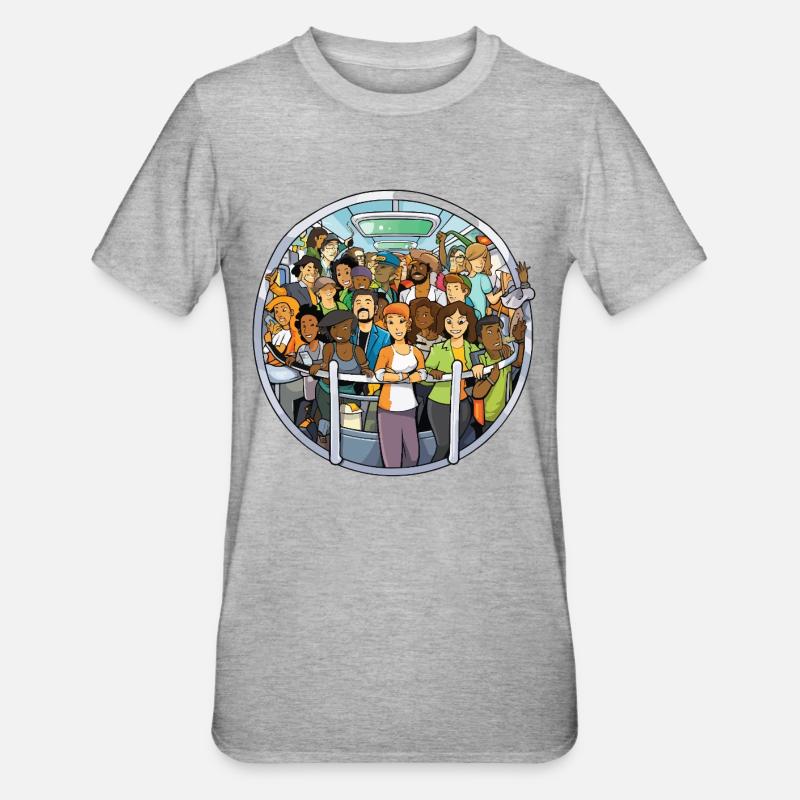 Bunt gemischte Reisende im Bus - Unisex Polycotton T-Shirt - Grau meliert