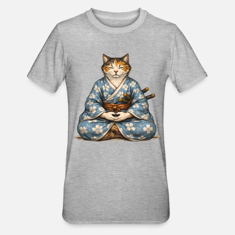 Kimono de méditation Zen Samurai Cat - T-shirt polycoton Unisexe - gris chiné