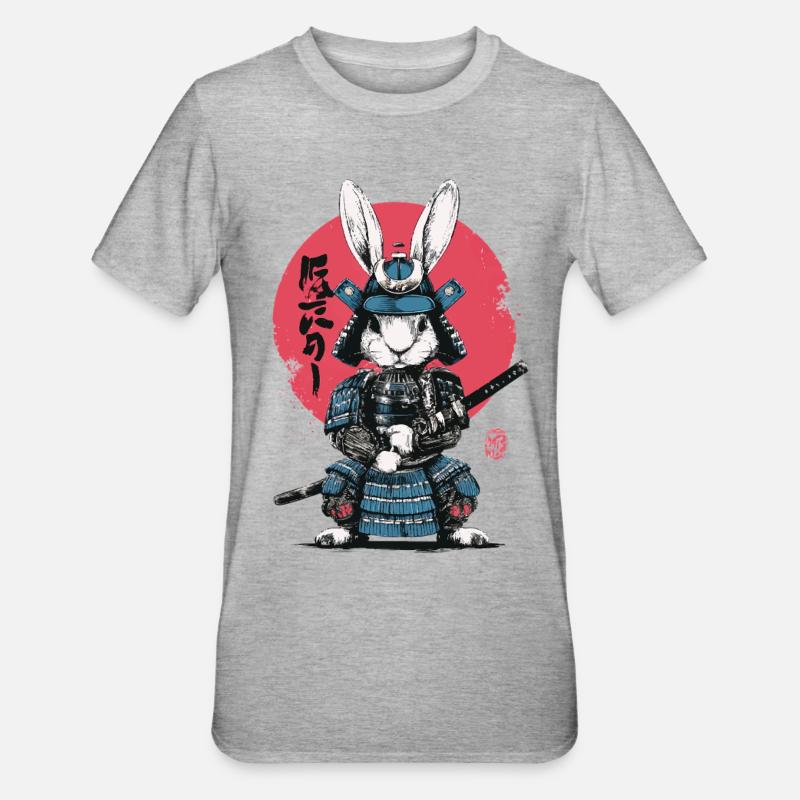 Bunny Samurai in Armor - Unisex Polycotton T-Shirt - heather grey