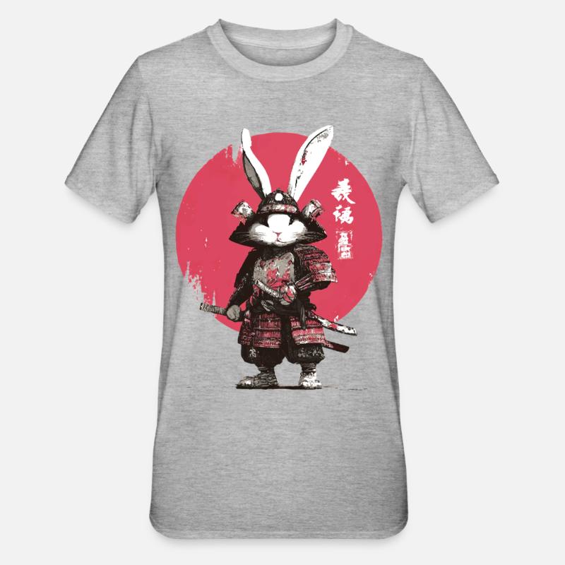 Bunny Samurai in Armor - Unisex Polycotton T-Shirt - heather grey