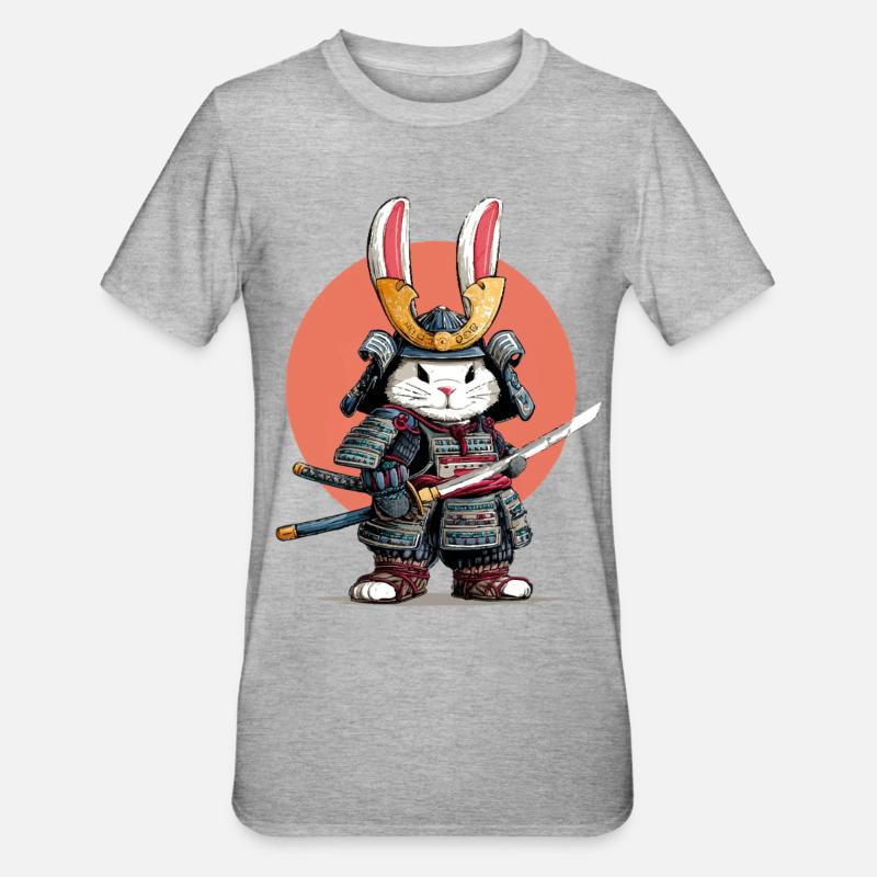 Hasen-Samurai-Krieger - Unisex Polycotton T-Shirt - Grau meliert