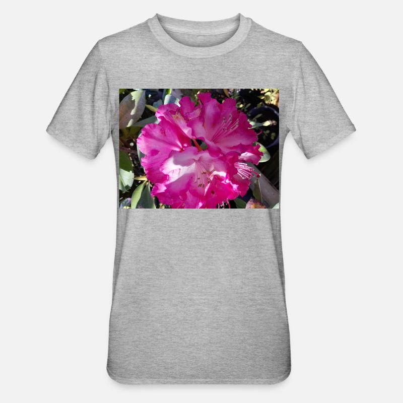 Fuchsia-Azalee in voller Blüte - Unisex Polycotton T-Shirt - Grau meliert