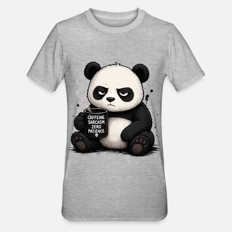Kaffeepanda mit Sarkasmus - Unisex Polycotton T-Shirt - Grau meliert